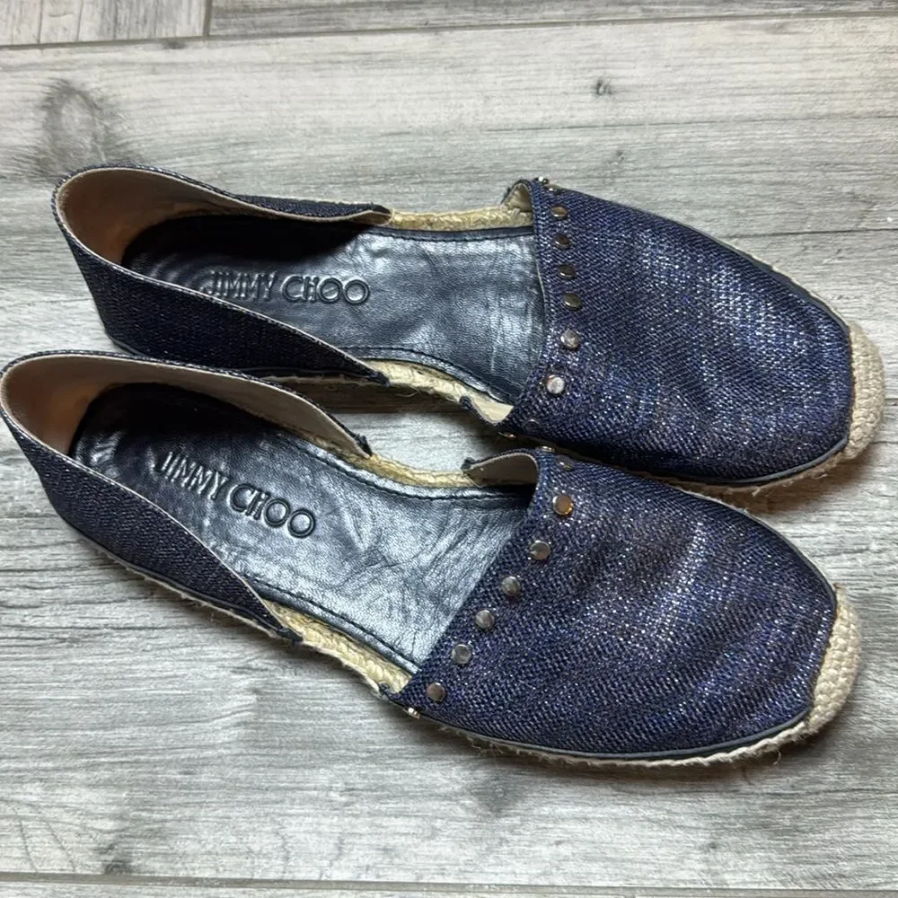 Jimmy Choo Dark Blue Espadrilles with Stud Accents Size 37 6.5 US